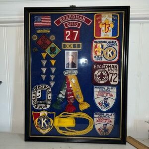70s Vintage framed Boyscout Webelos patches badges pins merits